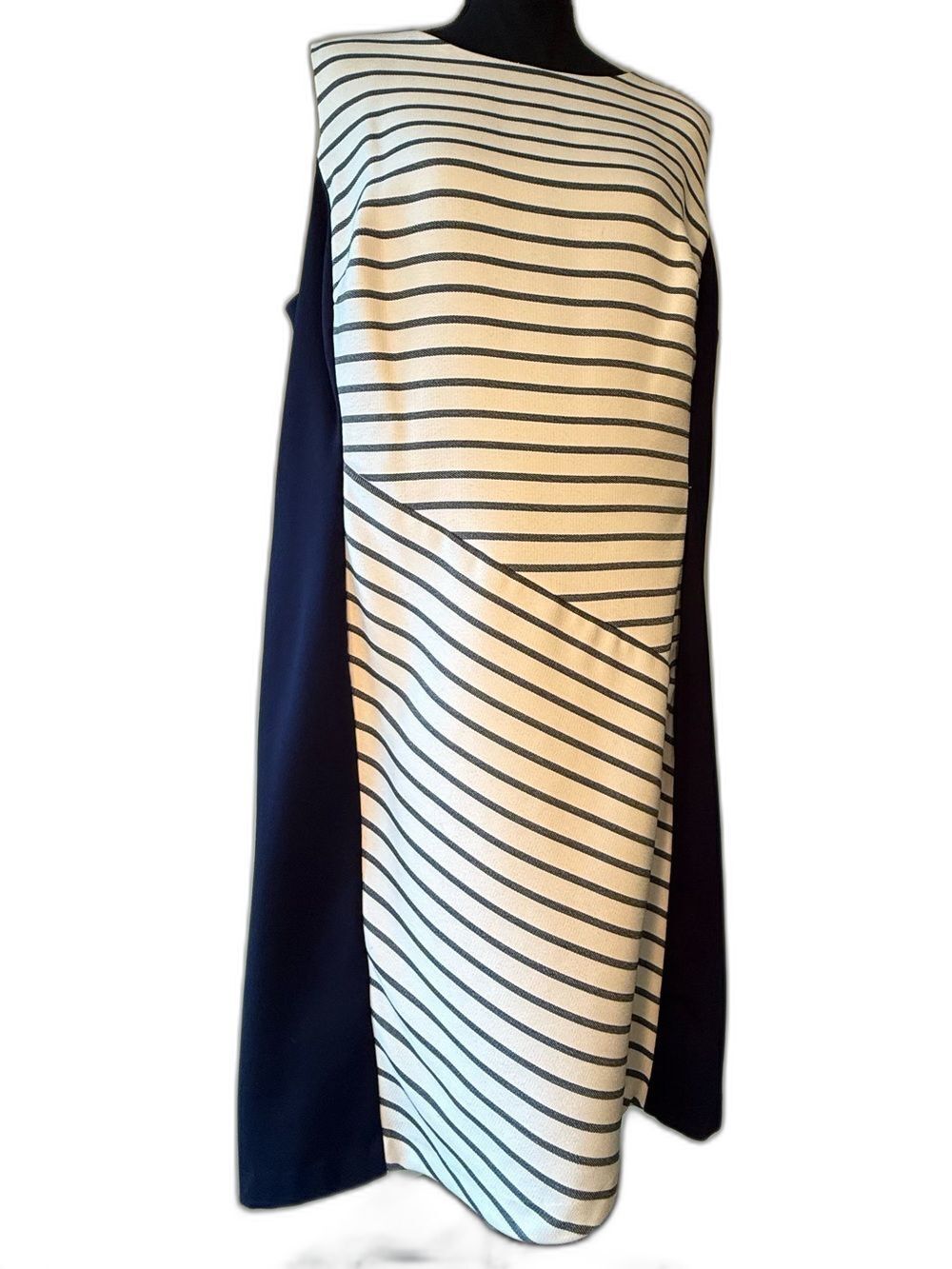 Lauren Ralph Lauren Women's Plus 18W White Navy Colorblock Sheath Dress Classic